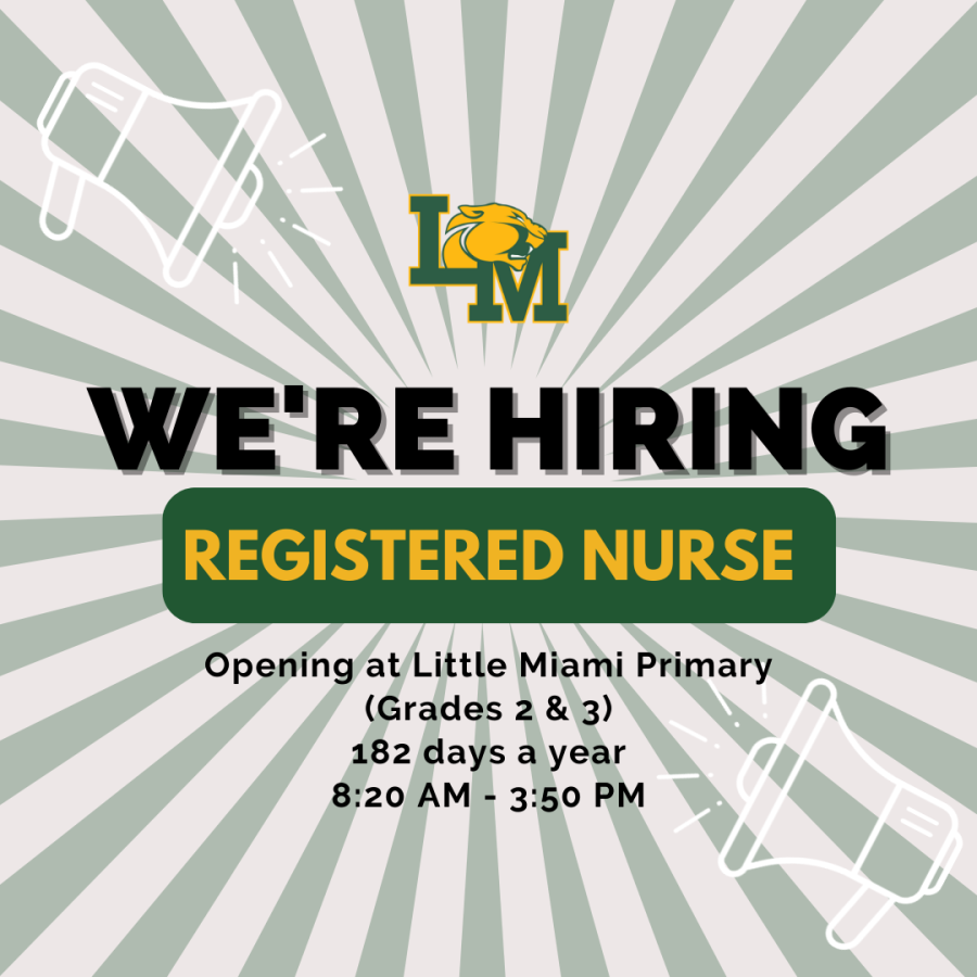 swirl background with LM logo at top of image and text - We're Hiring for Registered Nurse